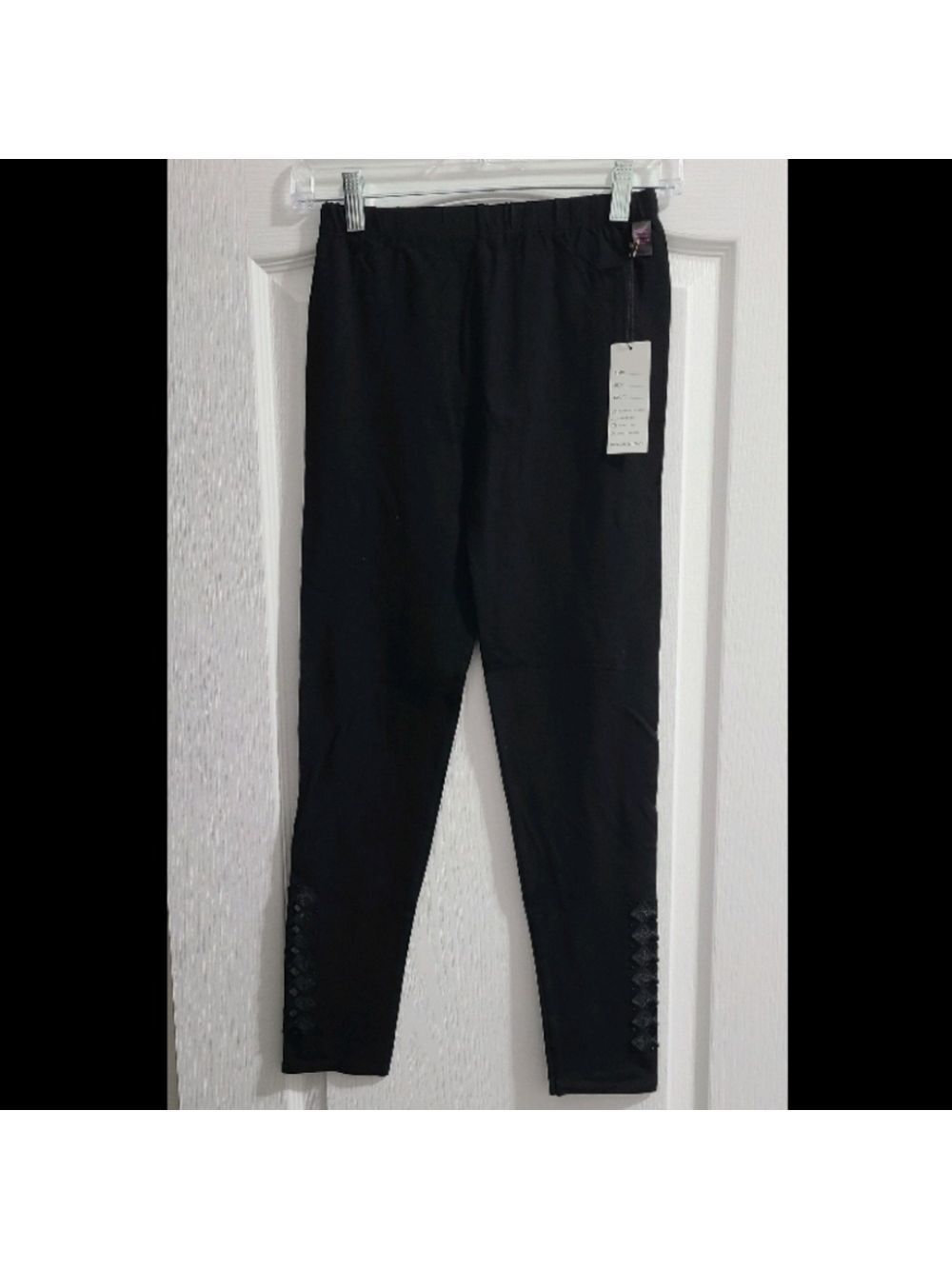 TRÏBE Solid Black Rhinestone Detail Leggings ankle cutouts elastic waist Med NWT